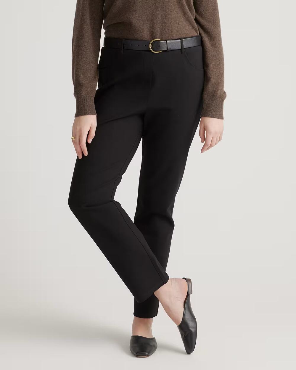 NWT Quince Ultra-Stretch Ponte Straight Leg 4-Pocket Pants Black Womens Size M